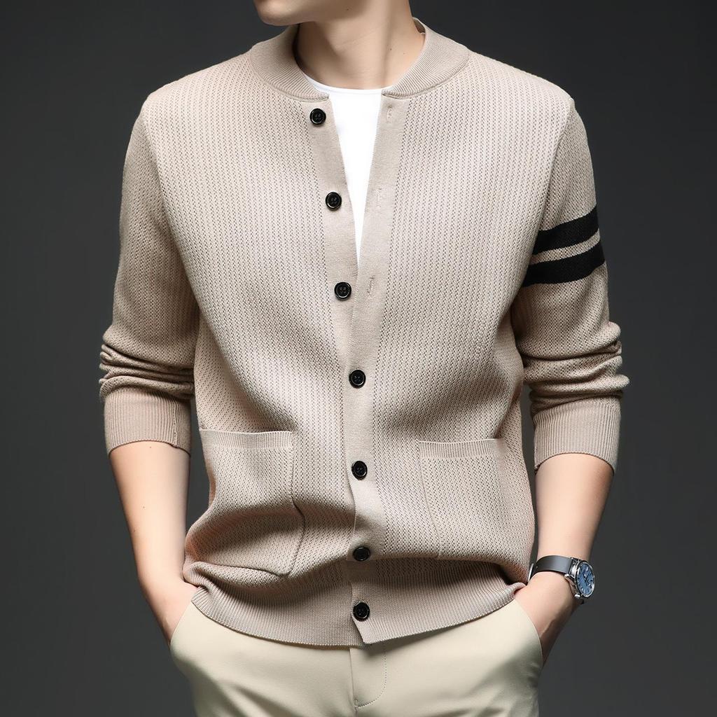Men's Slim Fit Knit Cardigan with Stand Collar - 2025 Autumn/Winter Korean Style Fashion Trend Warm Sweater Jacket