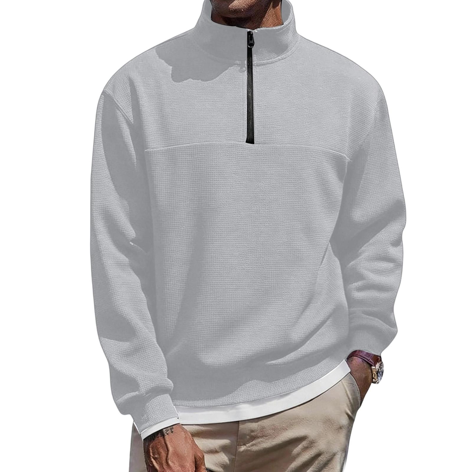 Men s And Women s Casual -color Long-sleeved T-shirts, Men s Sporty Breathable Stand-up Collar Half-zipper Top L