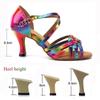 Summer Latin Dance Shoes Women'S Salsa Tango Ballroom Party Girls High Heels Colorful Bronze Satin Women'S Sandals