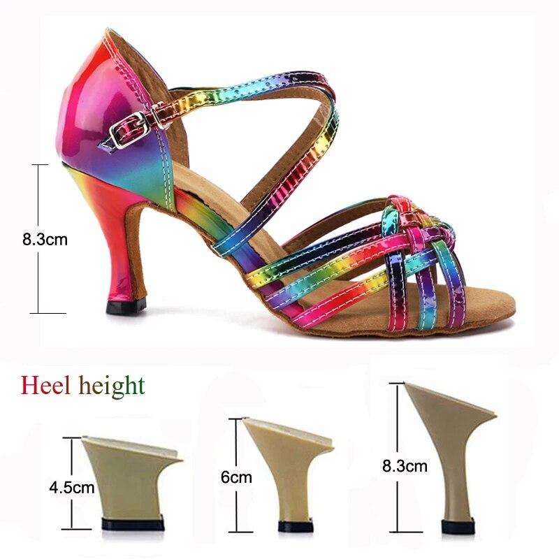 Summer Latin Dance Shoes Women'S Salsa Tango Ballroom Party Girls High Heels Colorful Bronze Satin Women'S Sandals