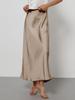 Women's Clothing Elegant Satin Midi Skirt Slim Fit High-Waisted Dress