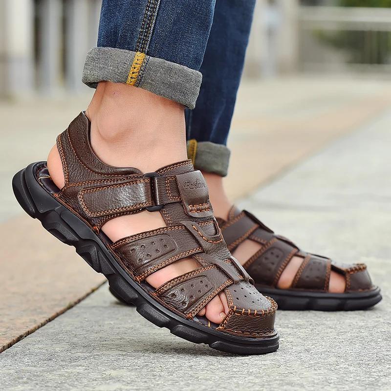 Fashion Genuine Leather Casual Shoes for Men High Quality Classic Sandals Summer Outdoor Walking Men Sneakers Breathable Sandals