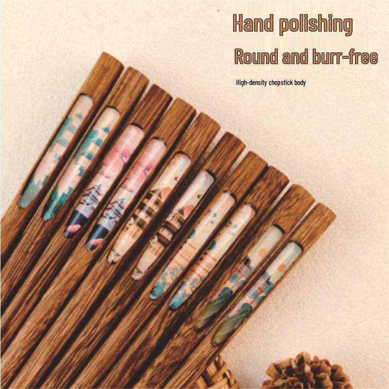 Chinese Style Chicken Wing Wood Chopsticks, Set of 5 Pairs for Individual Use