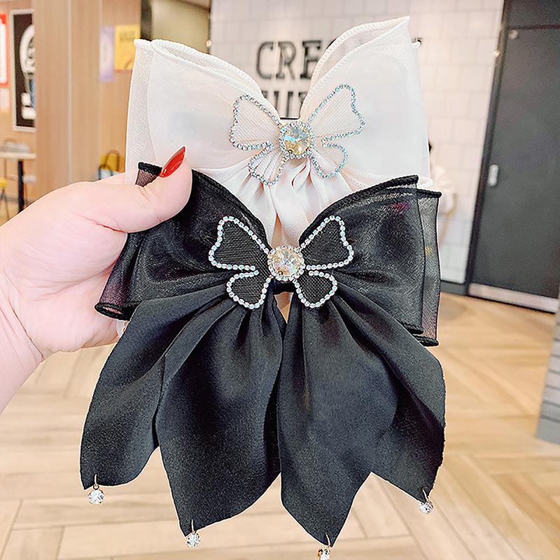 Korean Style Sweet Fashion Girls Princess Hair Clip Rhinestone Big Bow Hairpin For Women Headwear Spring Clip Hair Accessories