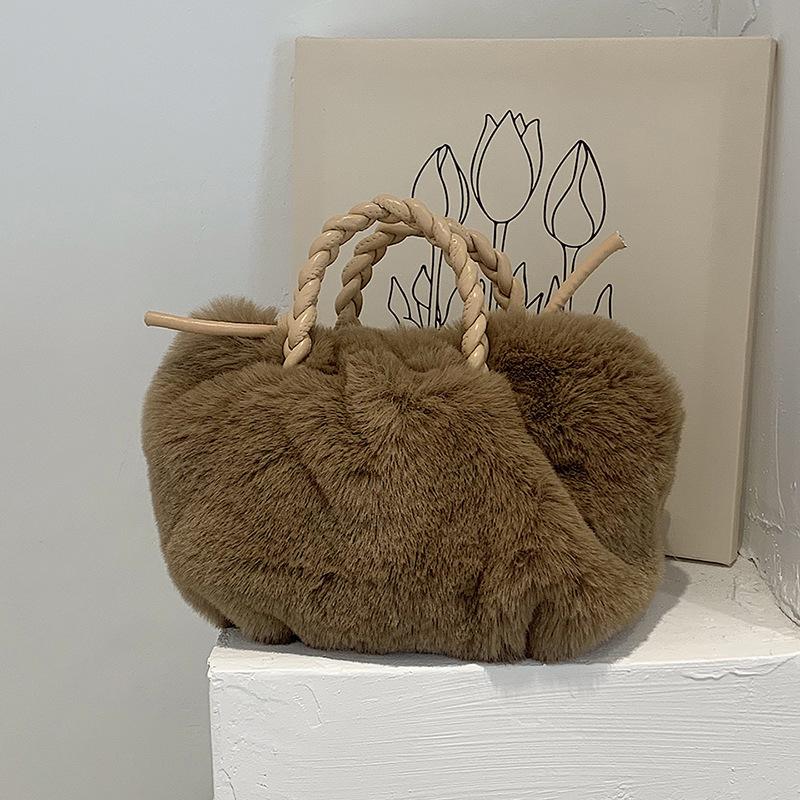 

Многофункциональная меховая сумка через плечо, модная женская сумка-ведро, мягкие плюшевые сумки через плечо, модные сумки-облака из меха 24x13x19cm кофейный