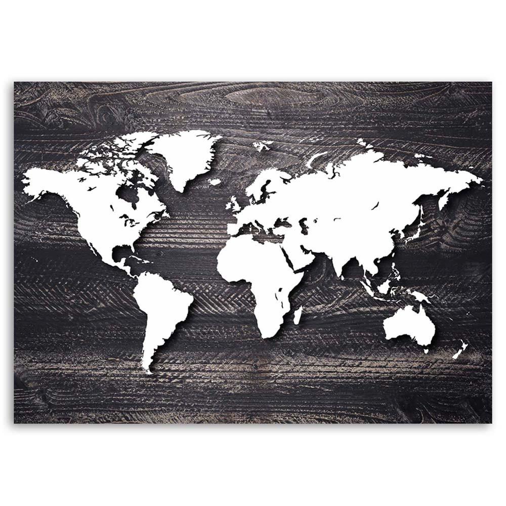 Canvas Print, Map of the World On Grey Wood