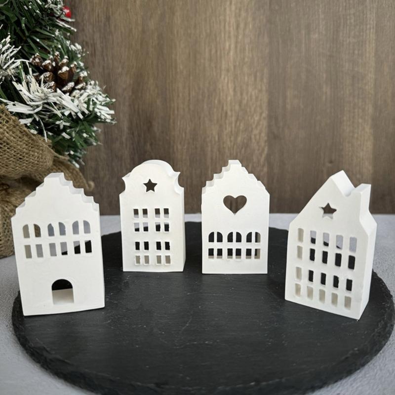 Tealight Holder Mould Flexible Silicone Mold for 4 Grid House Shaped Atmosphere Light Gypsum Home Decoration Mold