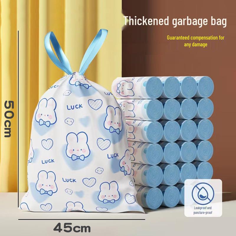 Blue Heart Cartoon Rabbit Drawstring Garbage Bags - 100 Pack