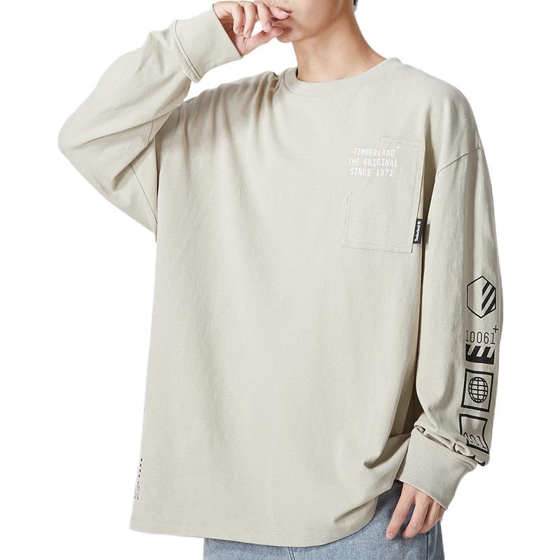Timberland Letter Print Pattern Crew Neck Pullover Long Sleeve T-Shirt Men Tops Gray A5VJS-CY2