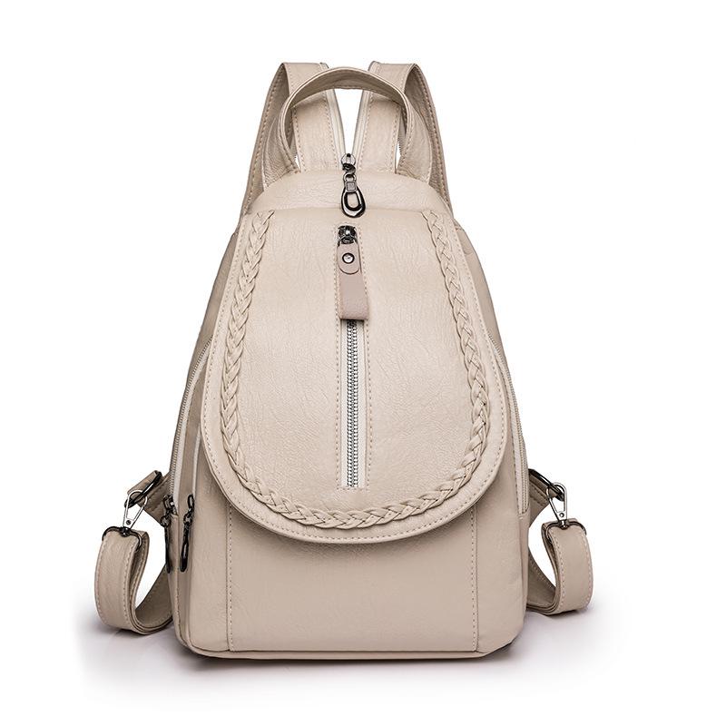 Women's Soft Leather Small Backpack, 2026 Spring/Summer Korean Style, Versatile Fashion Woven Design, Double Shoulder Chest Bag.
