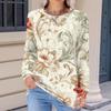 Women's Fashionable Casual Floral Retro Print Pleated Comfortable Round Neck Loose Long Sleeve T-shirt Top