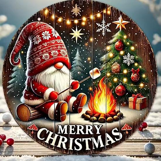 Round Christmas Wooden Wreath Sign Festive Wall Hanging Decor for Indoor Door And Holiday Home Display Crafted Sign