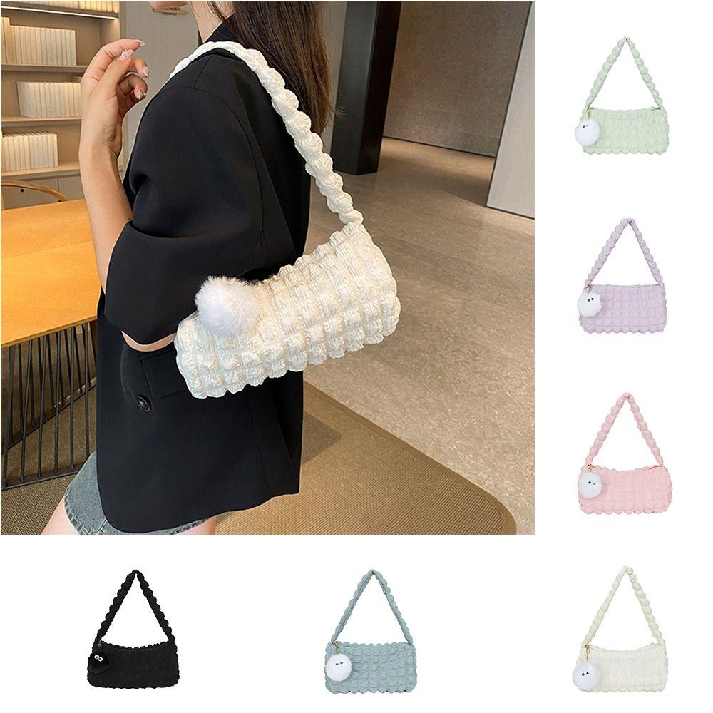 

Korean Style Pleated Bubble Handbag Plaid Underarm Bag Sweet Cloud Shoulder Bag Office Worker