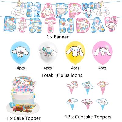 New 30x Kawaii Dog Party Supplie Include Banner Cake Topper Balloons For Theme Party