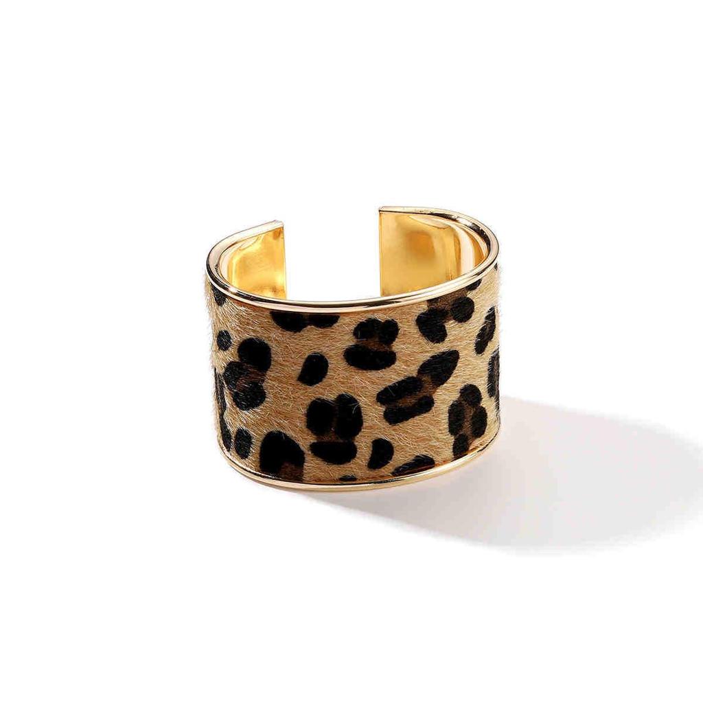 Americký kožený otevřený náramek s leopardím potiskem: Trendy, luxusní dámský módní náramek