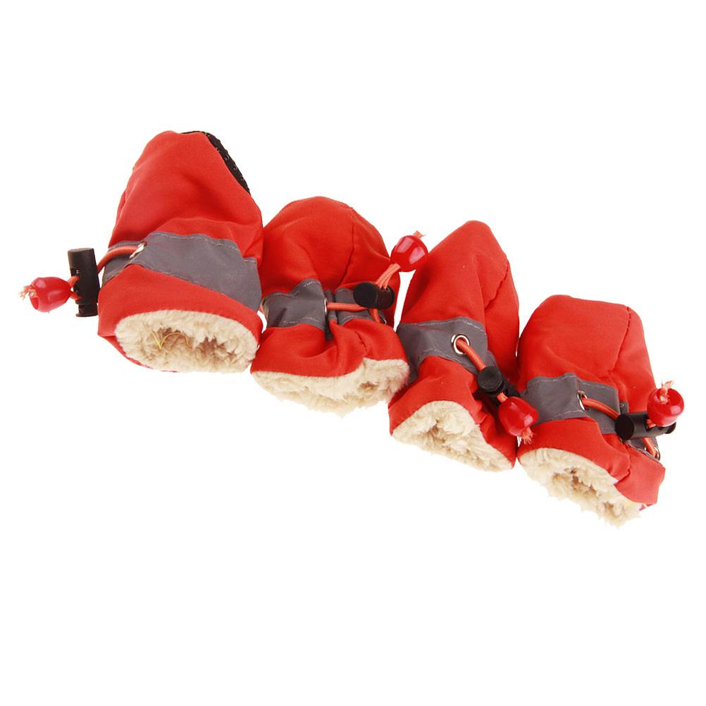 Warm Dog Shoes Red Size 3 Waterproof Non Slip Elastic Band Indoor Outdoor Booties Protect Pet Paw Warm Pet Shoes