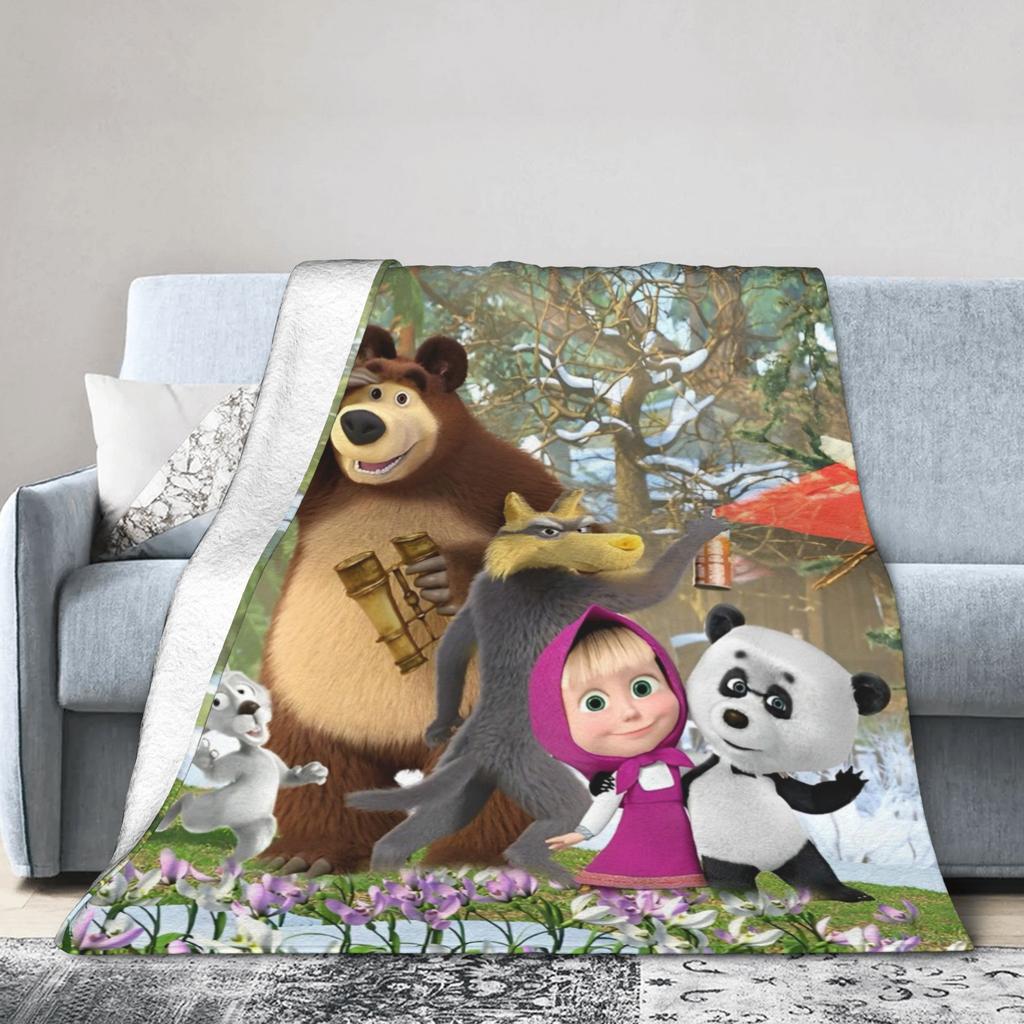 M-Mashas and B-Bears Blanket Multi-size Soft and Lightweight Throw Blankets for Couch Sofa and Bed