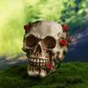 Human Skull with Rose Small Rose Flower Vine Skeleton Statue Collectible Figurine for Gothic Home Tabletop Decor