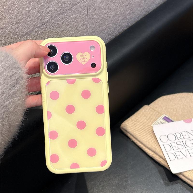 Minimalist Dopamine Color Block Polka Dot Case for iPhone 17 / Apple 16 Pro Max / 15 Pro - Girly Heart Design