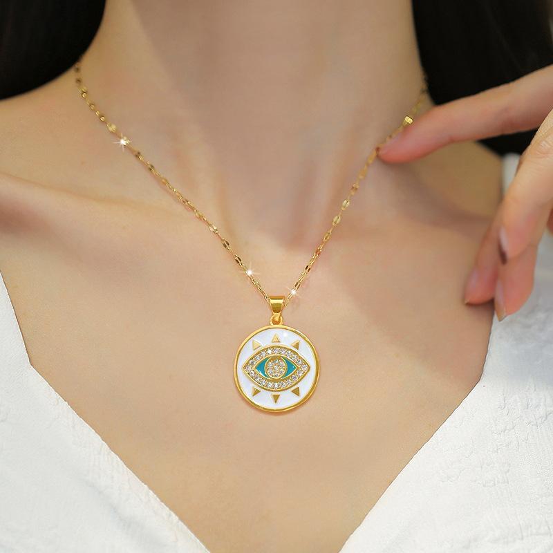 Titanium Steel Oil Dripping Eyes Light Luxury Banquet Wedding Necklace Women'S Versatile Collarbone Chain Titanium Steel Chain