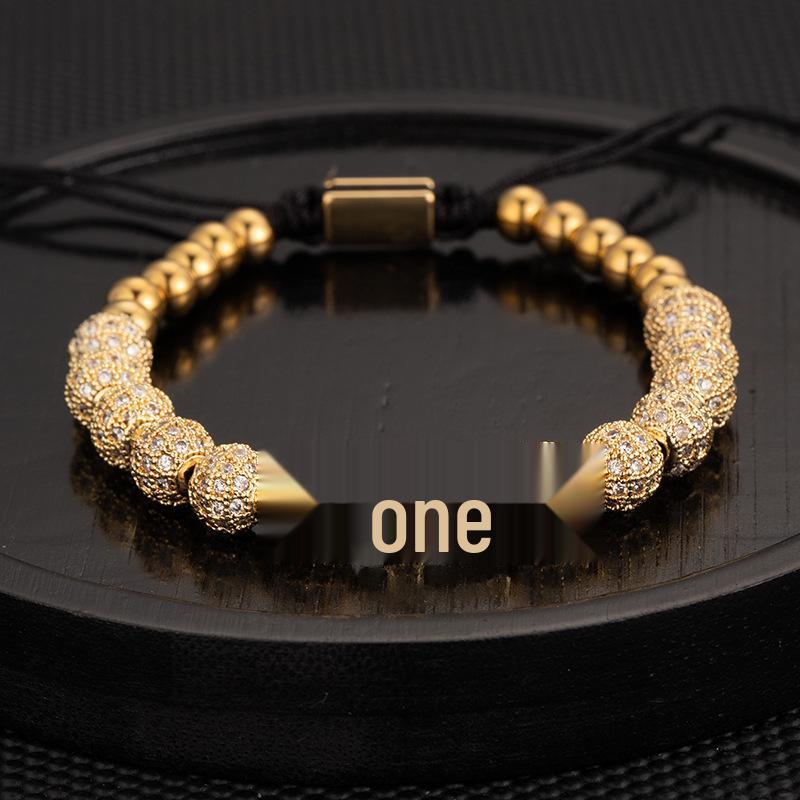 Men's Adjustable Braided Hip Hop Bracelet with Retro Copper Crown, Pineapple Beads, and Vacuum-Plated Titanium Steel.