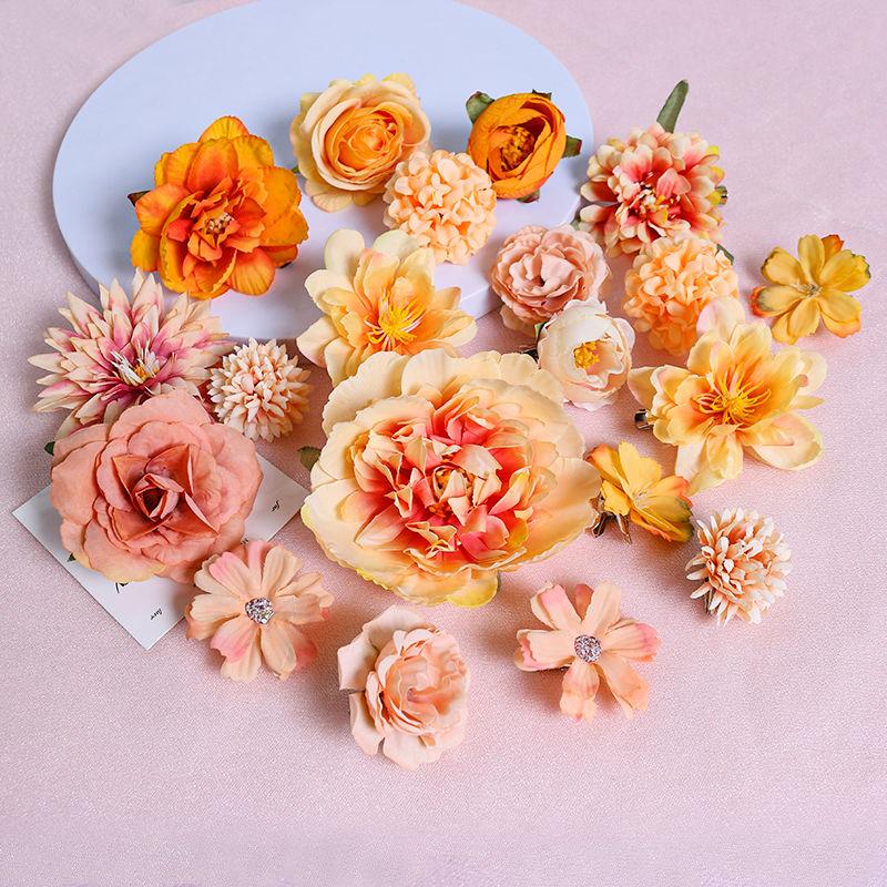 Orange Series Silk Artificial Flowers for DIY Headdress, Clothing Accessories, and Decorative Straw Hat Embellishments.