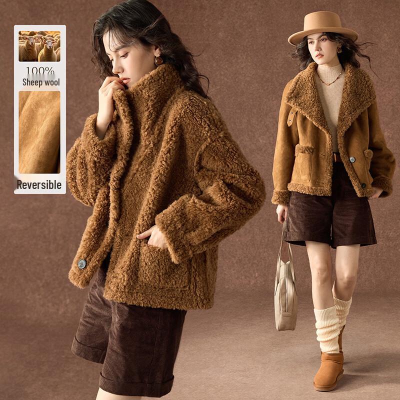 Wudao Women's Reversible Suede Lamb Wool Coat
