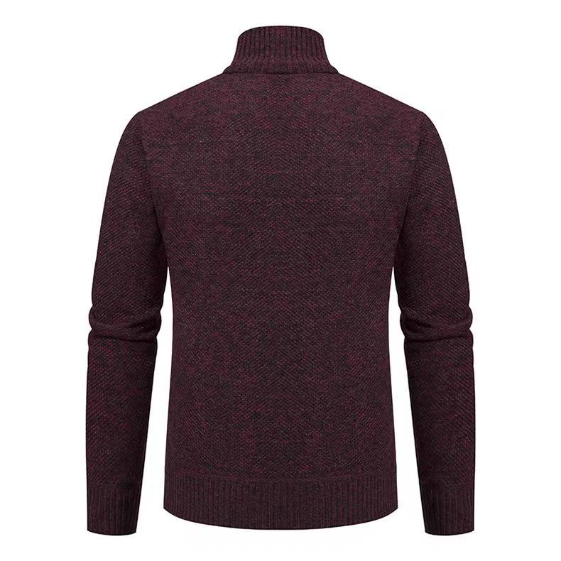 Men's Fleece-Lined Cardigan: Thick Knit Zipper Sweater with Stand-Up Collar for Autumn/Winter 2023