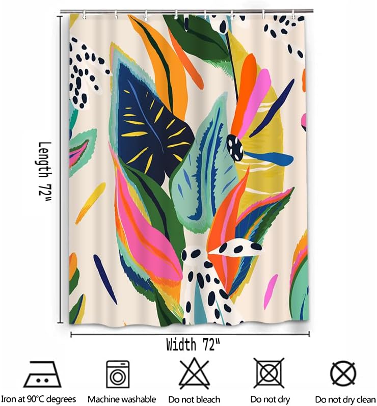Floral Jungle Boho Shower Curtain Bathroom Colorful Bohemian Abstract Asthetic Pastel Modern Contemporary Art Shower Curtains