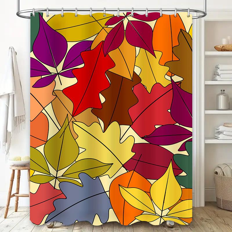 Colorful Autumn Leaves Shower Curtain Modern Bathroom Decor with 3D Printed Water Resistant Fabric Perfect for Fall Home Improve