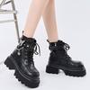 Chunky Lace-up Ankle Boots for Women Spring Autumn Leather Booties Round Toe Woman Short Shoes High Quality Y2k New Rock Boot