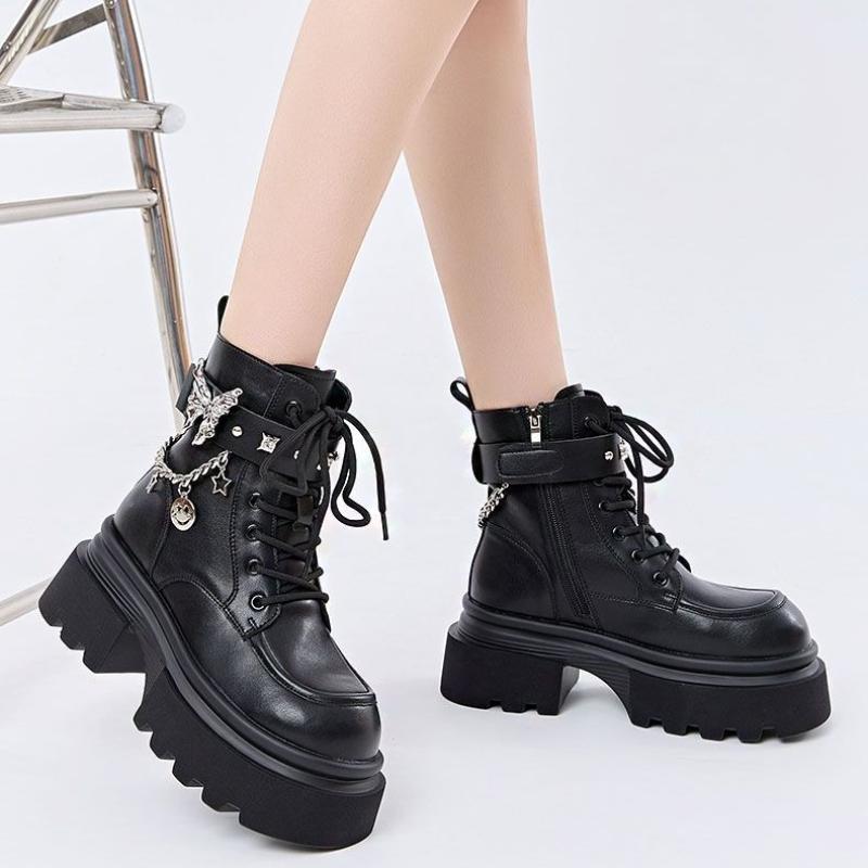 Fashion Ankle Boots for Women Chain Height Increasing Hip Hop Non Slip Booties Comfortable and Elegant Footwear Autumn Woman Short Shoes