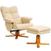 PU Leather Swivel Recliner Chair with Footstool, Wooden Base and Storage for Living Room, Beige