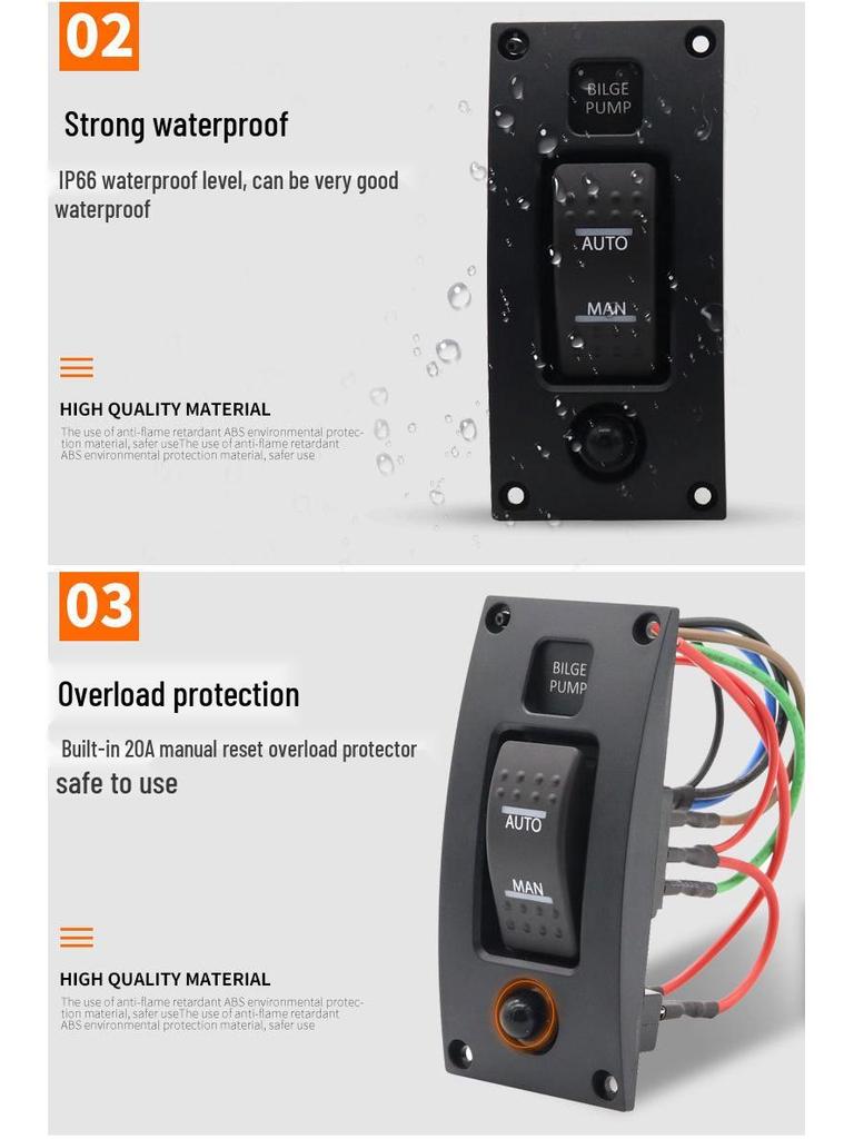 Three-Position ON-OFF-ON Bilge Pump Switch Panel
