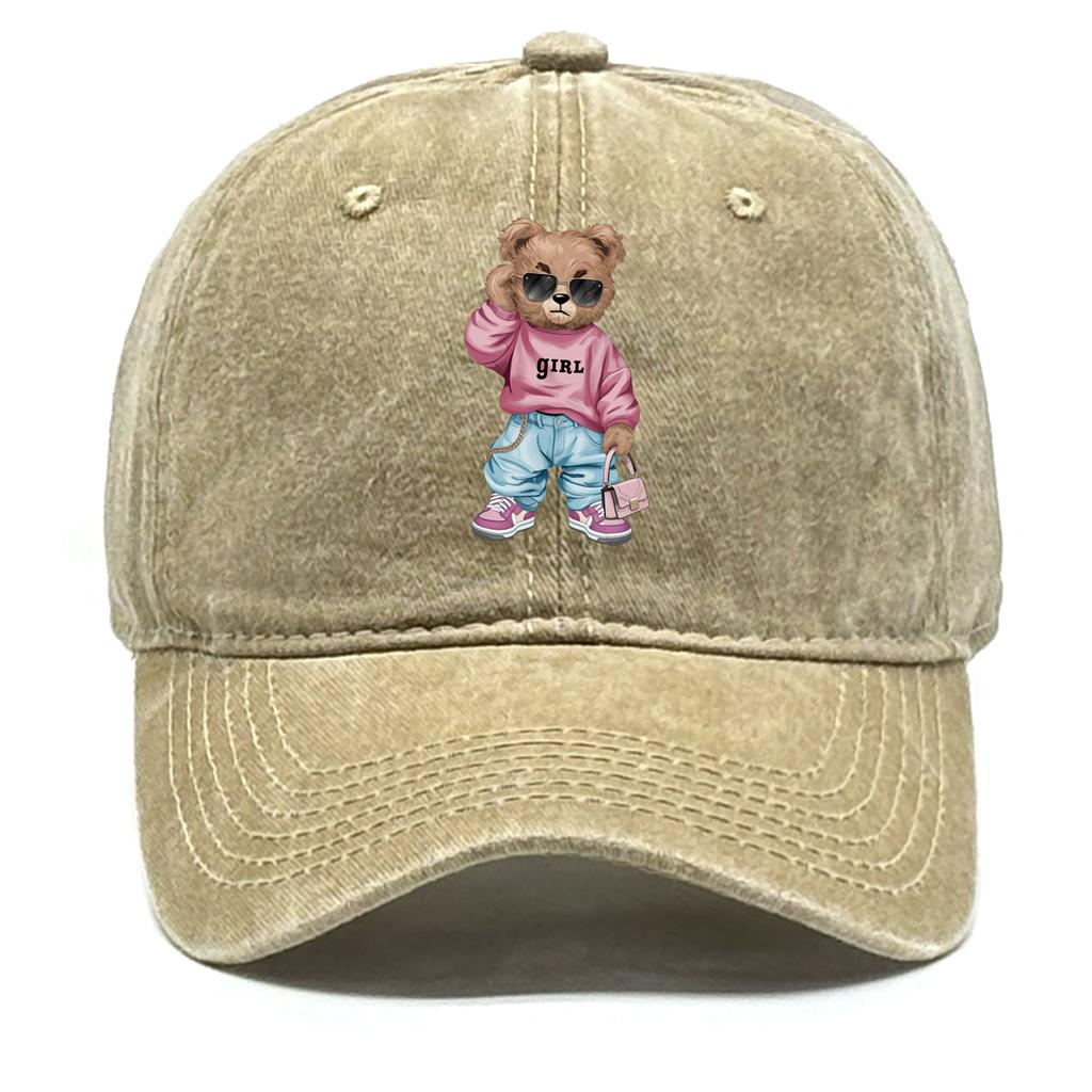 Cool Sunglasses Bear Adjustable Baseball Hat Washed Cotton Trucker Cap Adjustable Buckle Breathable Snapback Caps Camping Hats