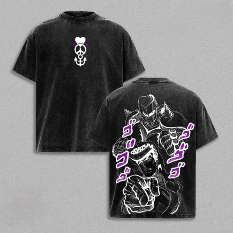 Anime JoJo's Bizarre Adventure Higashikata Jousuke Print T-shirt Men Women Tshirts Cotton Clothing Washed T Shirt Harajuku Tops