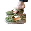 Sheepskin version~ 2025 new summer versatile retro hollow one-word buckle straw thick sole heightening Roman sandals women