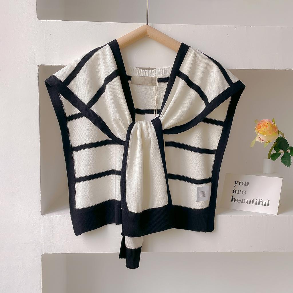Korean Knitted Shawl Summer Air Conditioning Fake Collar Neck Knit Thin Knotted Cape Shoulder Scarf For Women Fashion