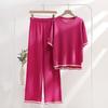 Ice Silk Knitted Suit Women's Suit Spring and Summer Two-piece Set Short-sleeved Splicing Casual and Thin Fashion