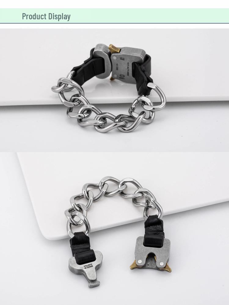 Men's Titanium Steel Hip-Hop Chain Bracelet, European & American Style, Safety Buckle.