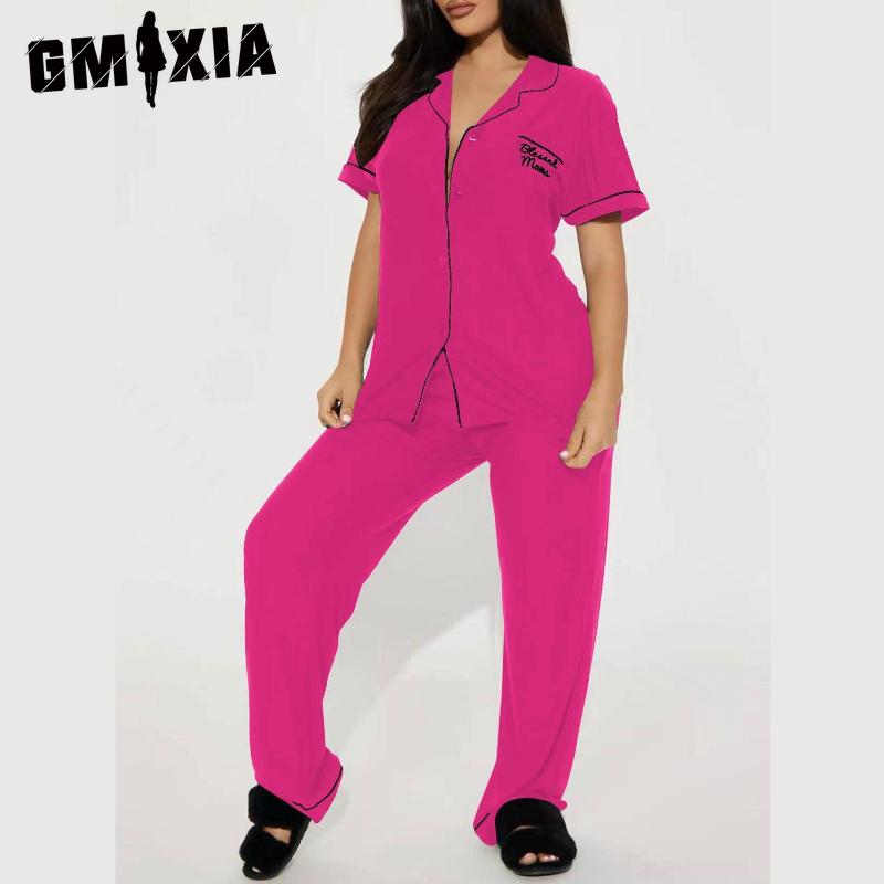 GMXIA Pajamas Women's Models Spring and Summer Short-sleeved Trousers Homewear Two-piece Set
