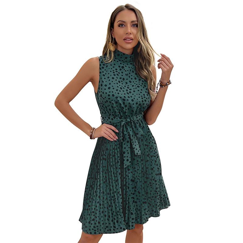 2025 summer new women's clothing neck leopard print pleated dress