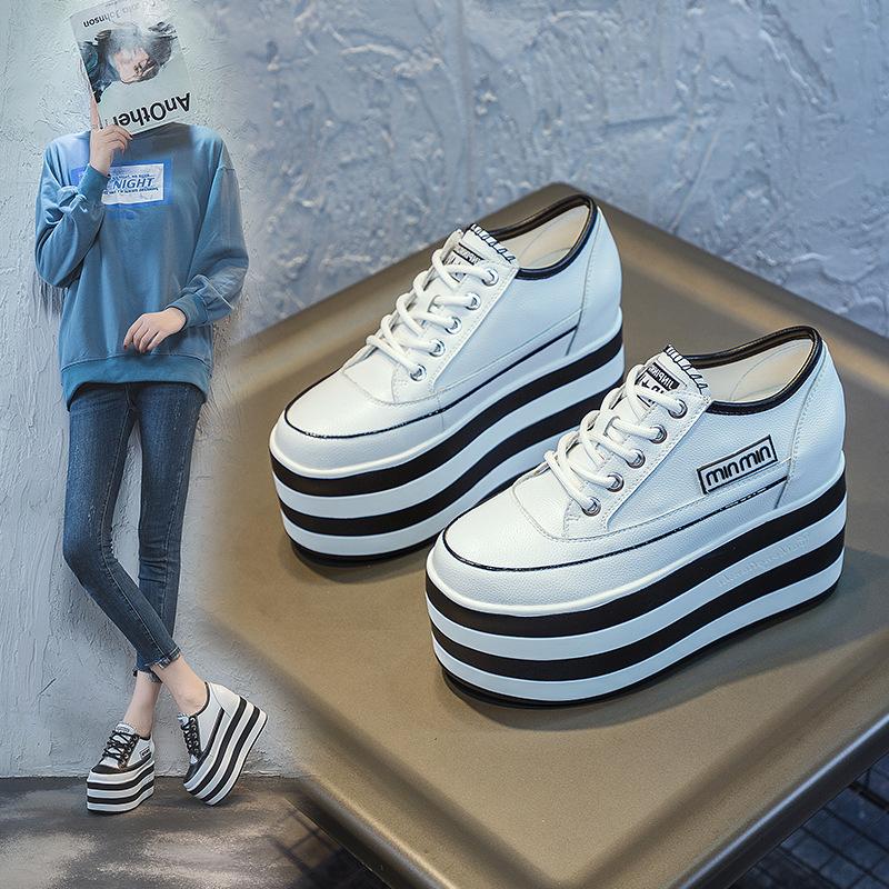 Fashion Fashionable Women's White Wedge Casual Shoes Spring Autumn New Arrival with Thick-soled Platform and Internal Height Increase