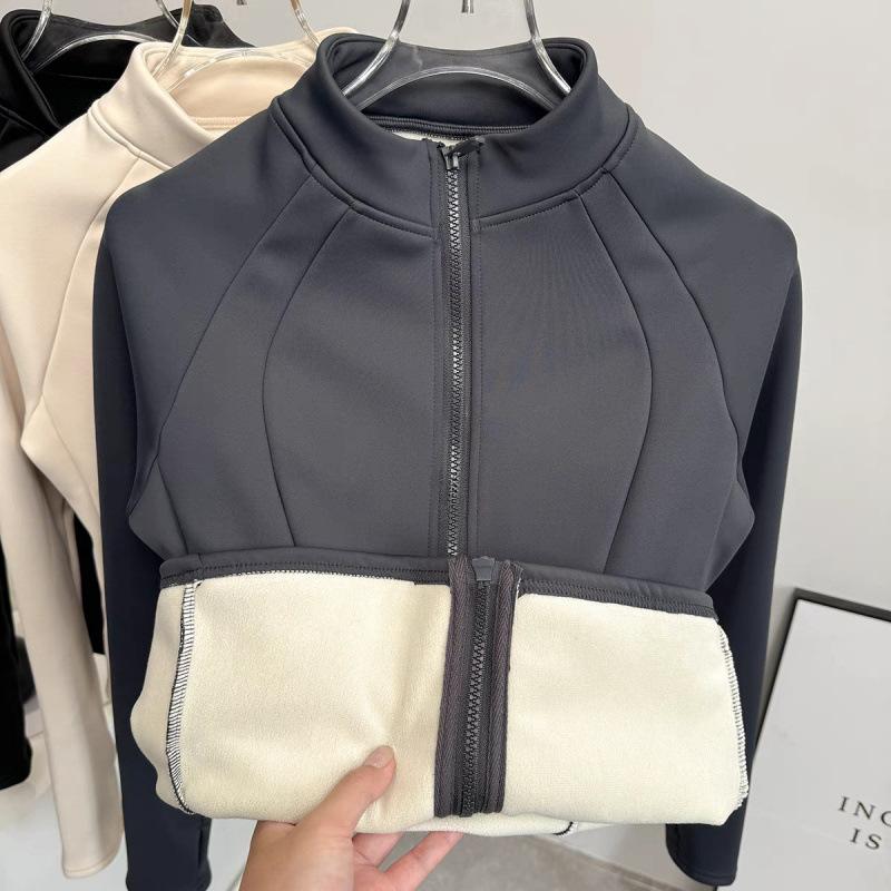 New Sports Coat Women's Autumn Winter Velvet Warm Stand-up Collar Top Fitness Wear Jackets