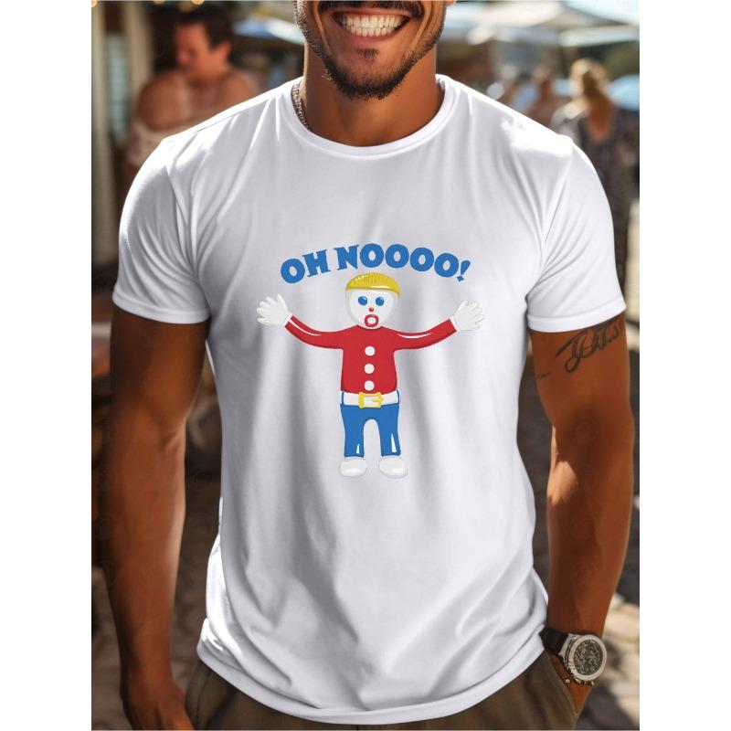 

Мужское О нет! Футболка с мультяшным принтом - Белая футболка с круглым вырезом и коротким рукавом с графическим рисунком, Удобная, дышащая, повседневная уличная одежда, Машинная стирка S белый