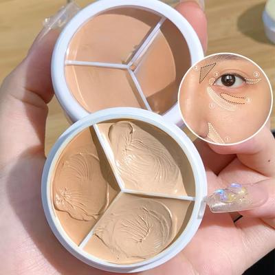 Round Holding Makeup Three Color Concealer Spot Acne Print Repair Foundation Dark Circles Are Not Easy To Stick Powder