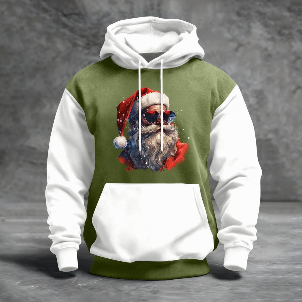 Men's Christmas Print Color Block Hooded Casual Sports Comfort Sweatshirt
