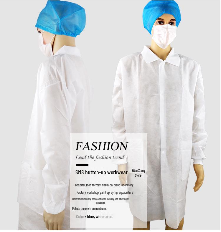 White Disposable Non-woven Lab Coat - Dustproof Isolation Suit for Food, Beauty, and Visitor Safety
