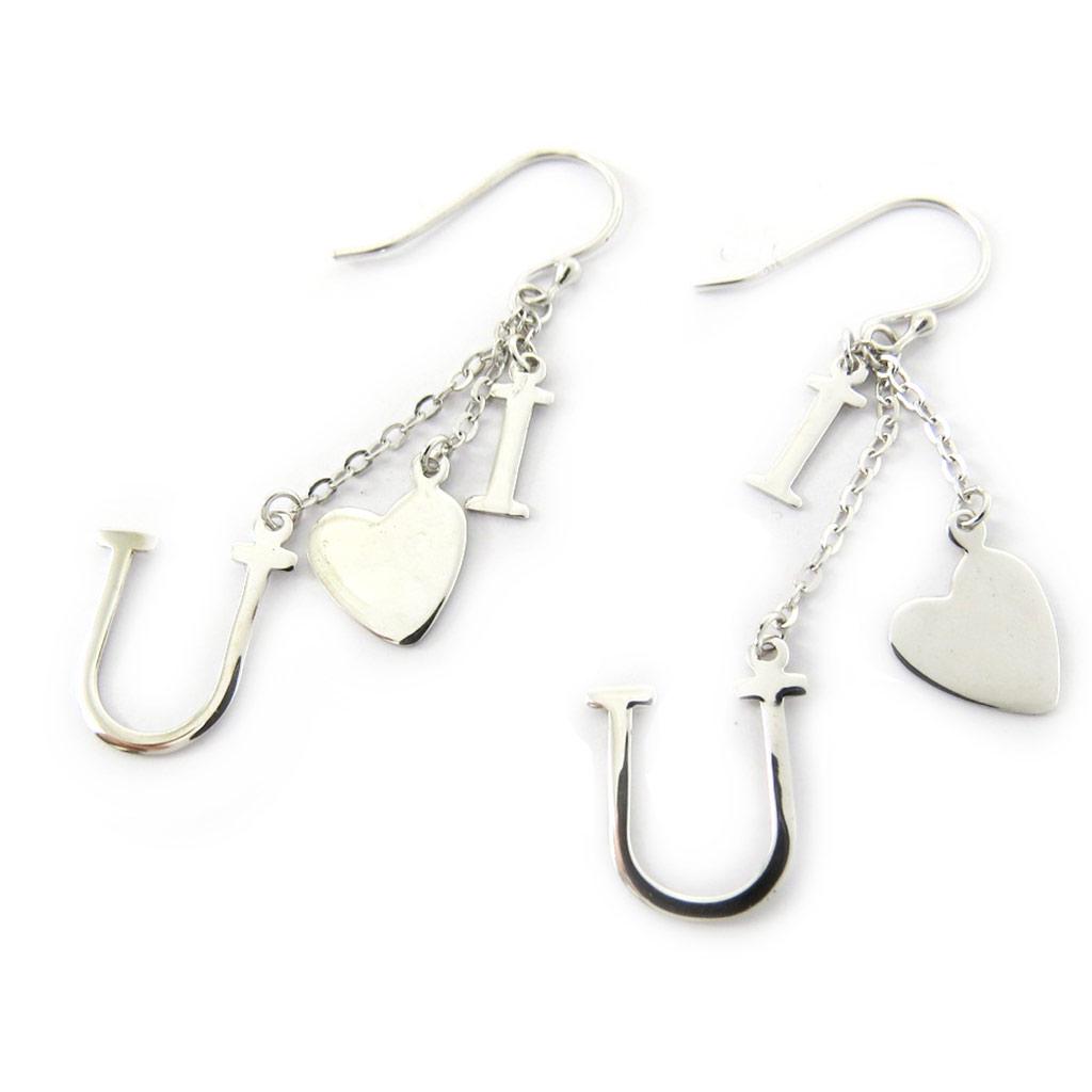Les Trésors De Lily [G2834] - Silver Earrings 'I Love U'