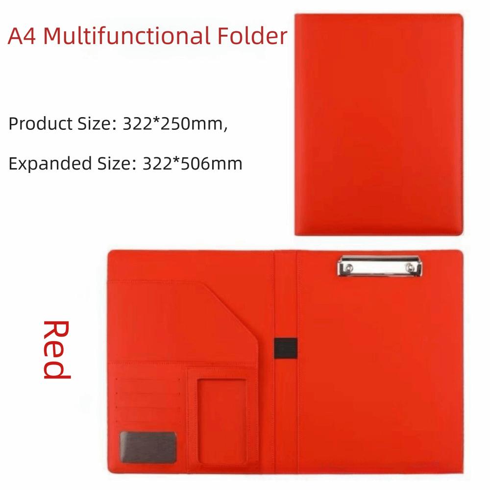 A4 Multifunctional Folders Multicolor Card Holder A4 File Folder Pen Insert PU Leather Meeting Memo Book Business Office красный